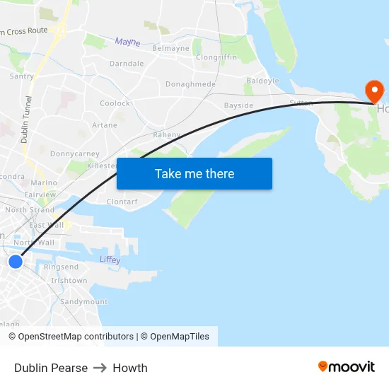 Dublin Pearse to Howth map