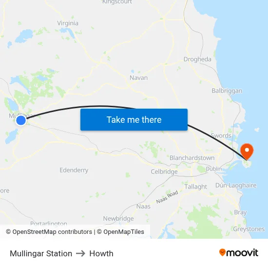 Mullingar Station to Howth map