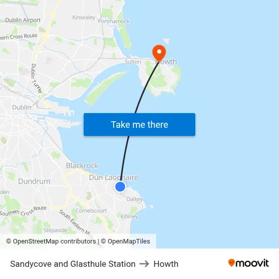 Sandycove and Glasthule Station to Howth map