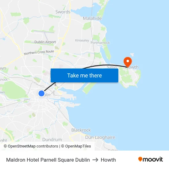 Maldron Hotel Parnell Square Dublin to Howth map