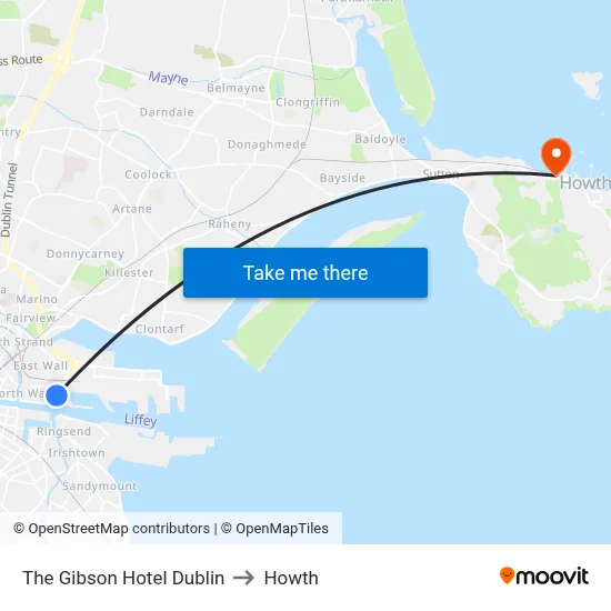 The Gibson Hotel Dublin to Howth map