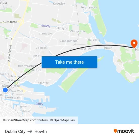 Dublin City to Howth map