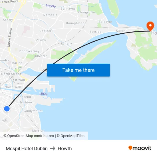Mespil Hotel Dublin to Howth map