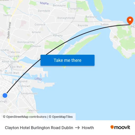Clayton Hotel Burlington Road Dublin to Howth map