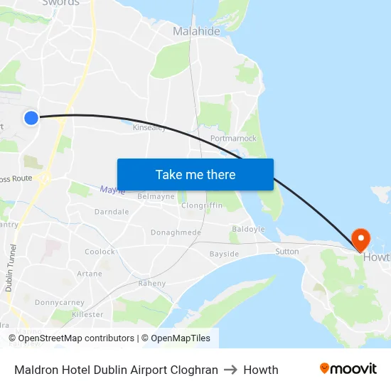 Maldron Hotel Dublin Airport Cloghran to Howth map