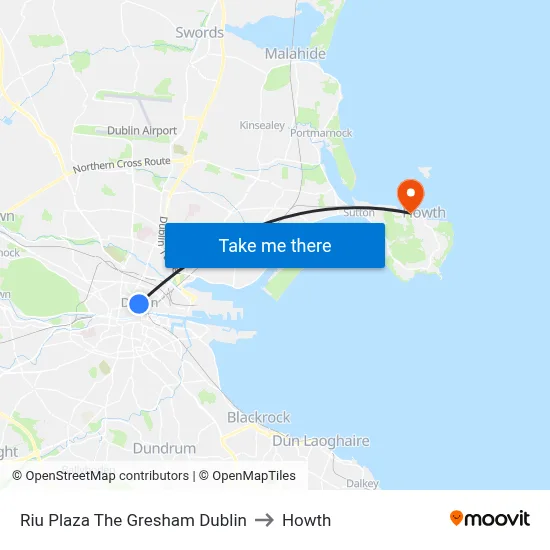 Riu Plaza The Gresham Dublin to Howth map