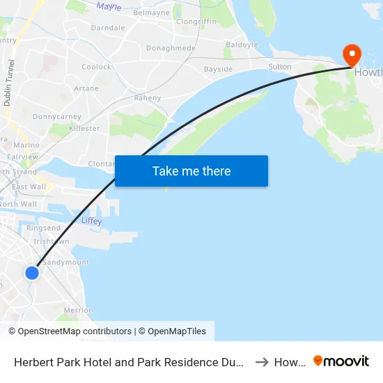 Herbert Park Hotel and Park Residence Dublin to Howth map