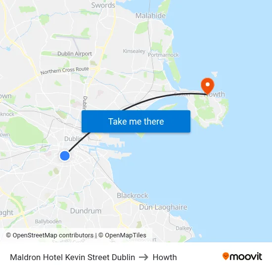 Maldron Hotel Kevin Street Dublin to Howth map