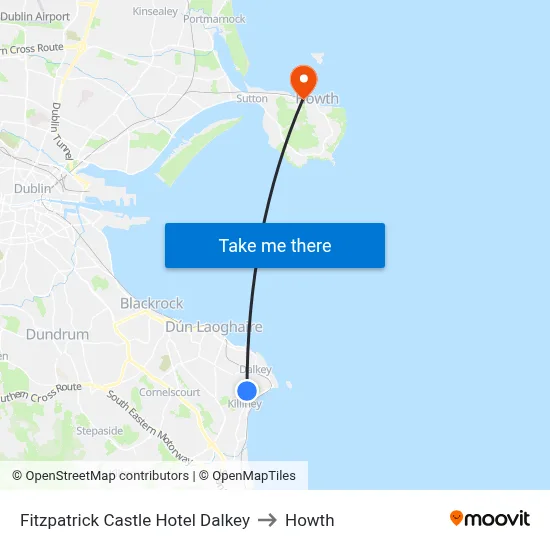 Fitzpatrick Castle Hotel Dalkey to Howth map