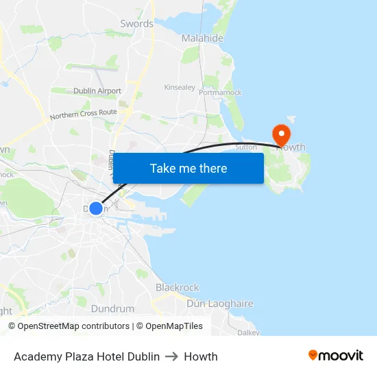 Academy Plaza Hotel Dublin to Howth map