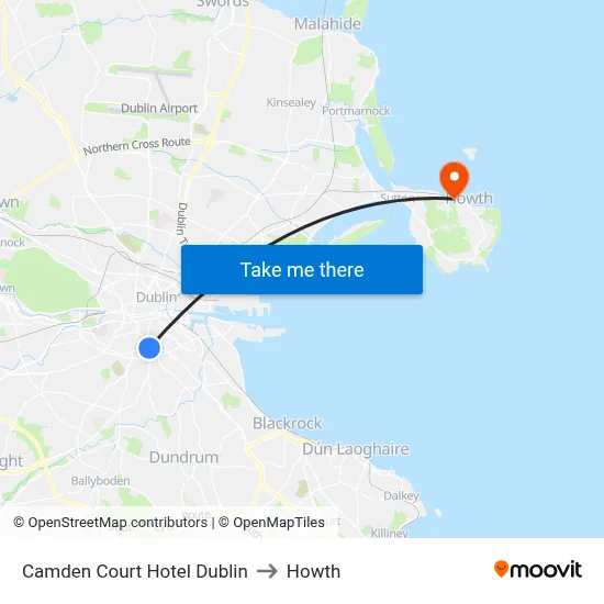 Camden Court Hotel Dublin to Howth map