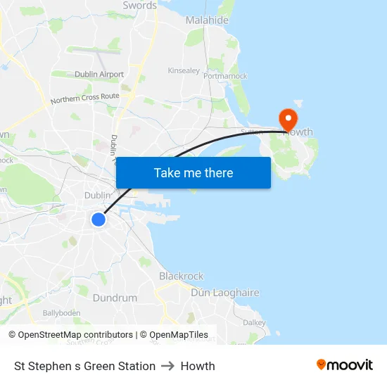 St Stephen s Green Station to Howth map