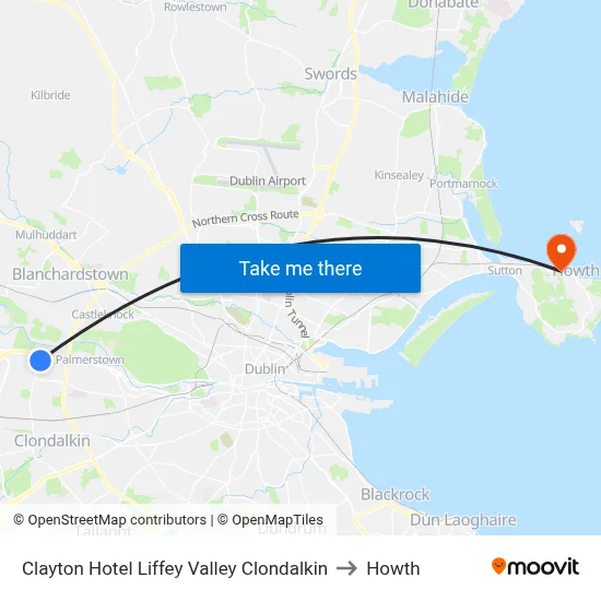 Clayton Hotel Liffey Valley Clondalkin to Howth map