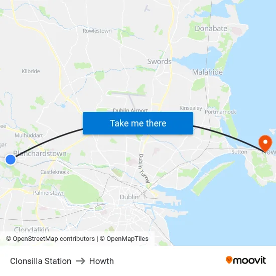 Clonsilla Station to Howth map