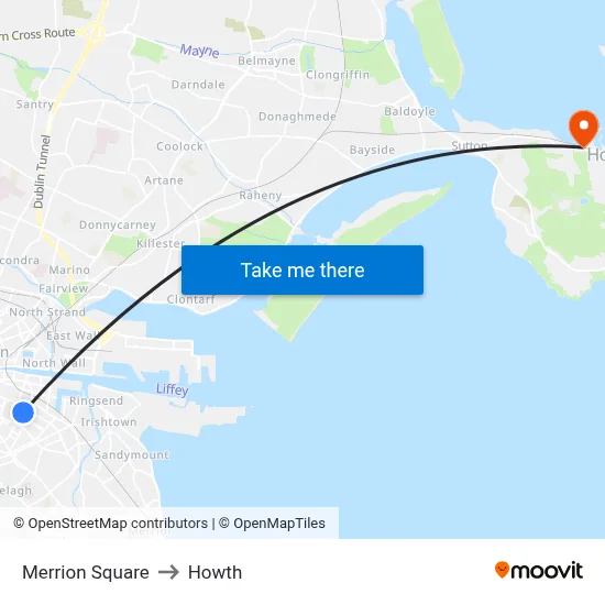 Merrion Square to Howth map
