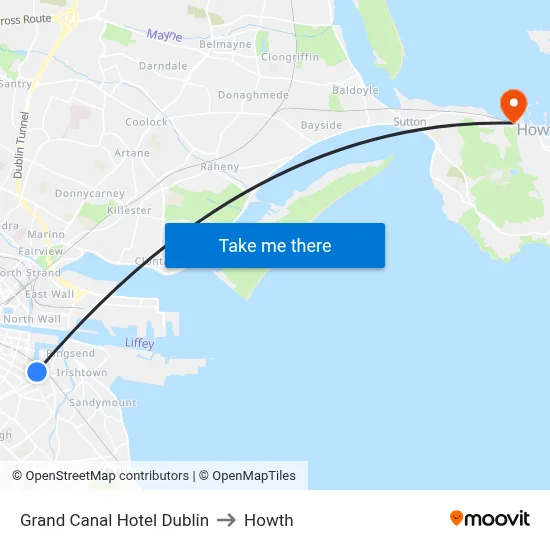 Grand Canal Hotel Dublin to Howth map
