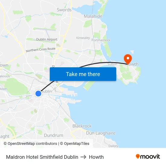 Maldron Hotel Smithfield Dublin to Howth map