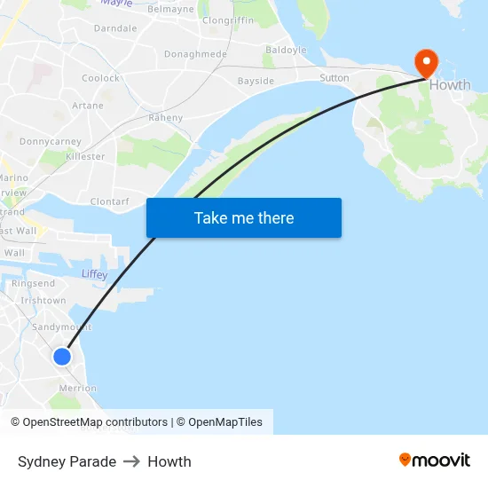 Sydney Parade to Howth map