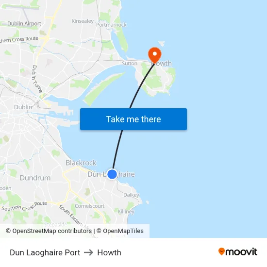 Dun Laoghaire Port to Howth map
