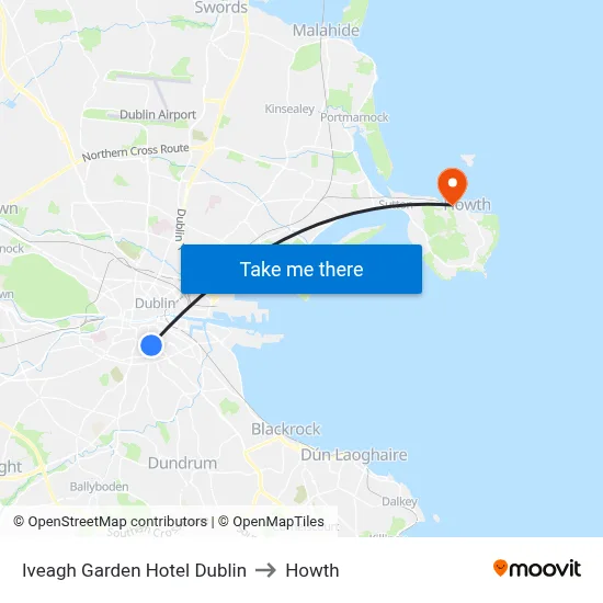 Iveagh Garden Hotel Dublin to Howth map