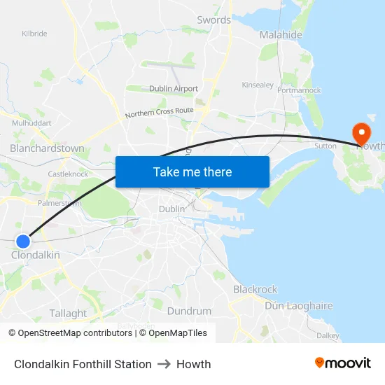 Clondalkin Fonthill Station to Howth map