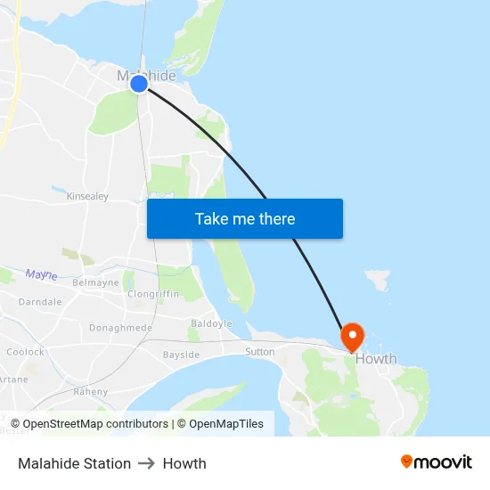 Malahide Station to Howth map