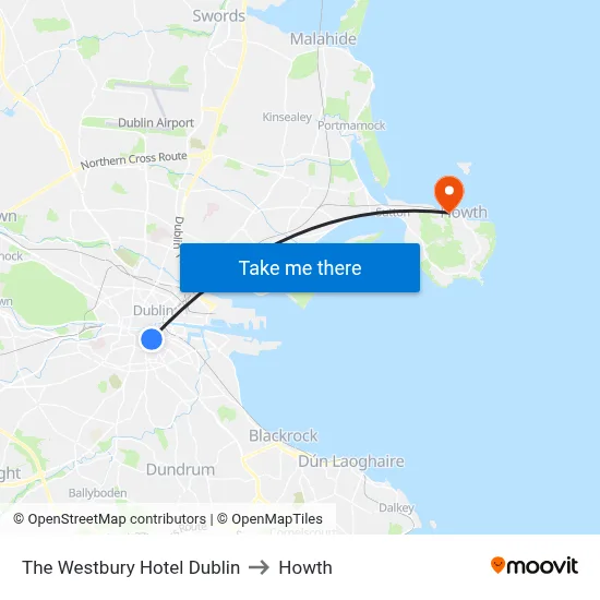 The Westbury Hotel Dublin to Howth map