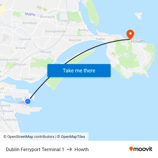 Dublin Ferryport Terminal 1 to Howth map