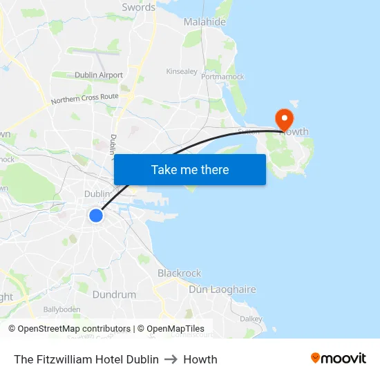 The Fitzwilliam Hotel Dublin to Howth map