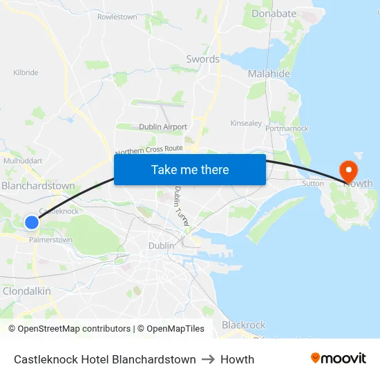 Castleknock Hotel Blanchardstown to Howth map