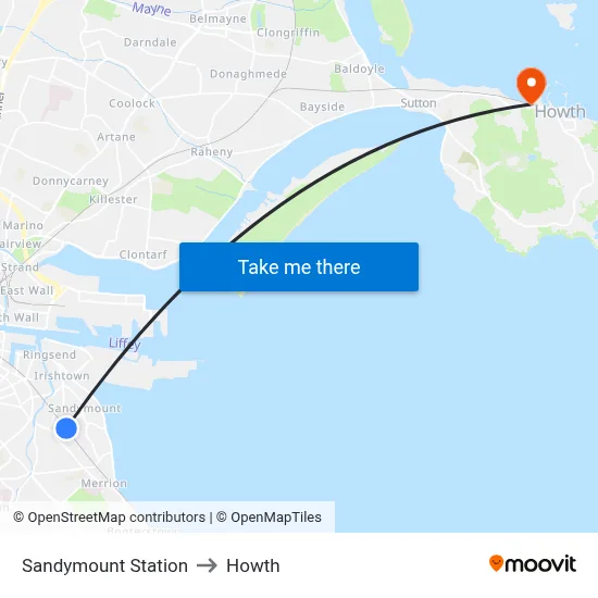 Sandymount Station to Howth map