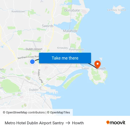 Metro Hotel Dublin Airport Santry to Howth map