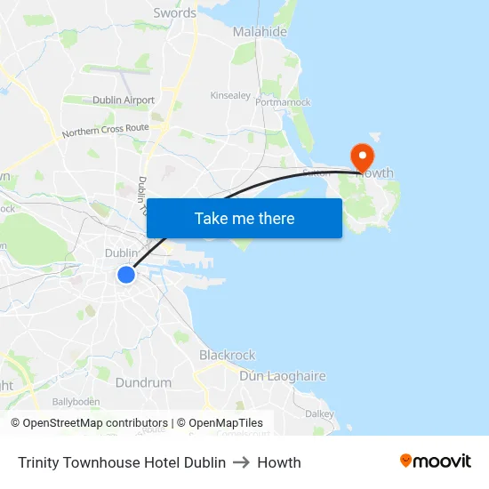 Trinity Townhouse Hotel Dublin to Howth map
