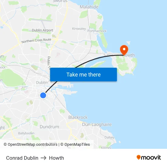 Conrad Dublin to Howth map