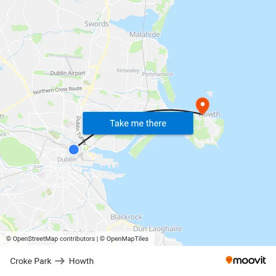 Croke Park to Howth map