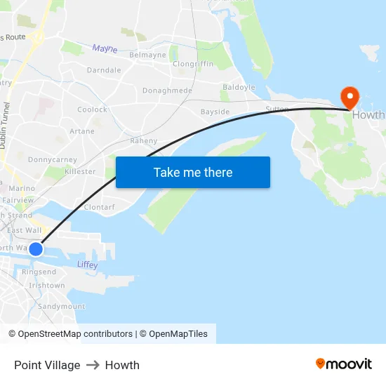 Point Village to Howth map