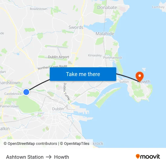 Ashtown Station to Howth map