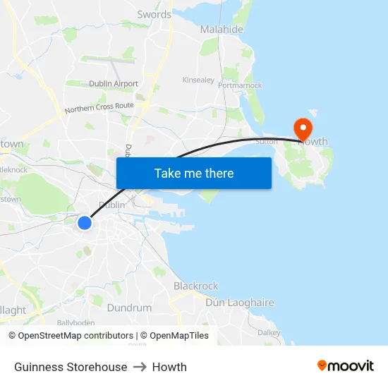 Guinness Storehouse to Howth map