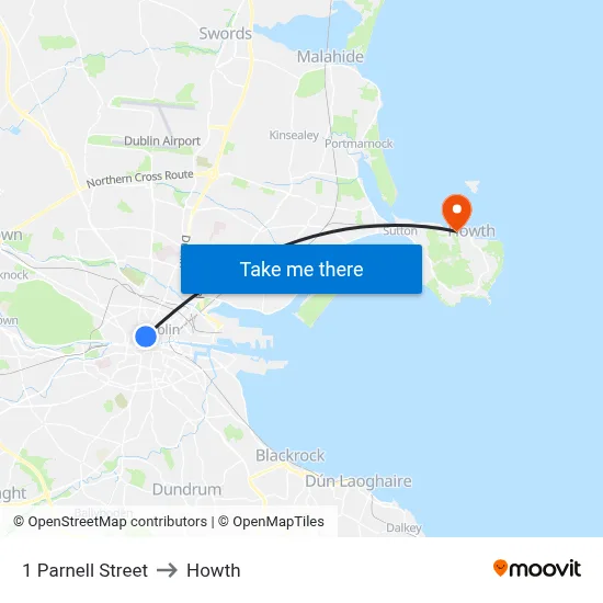 1 Parnell Street to Howth map
