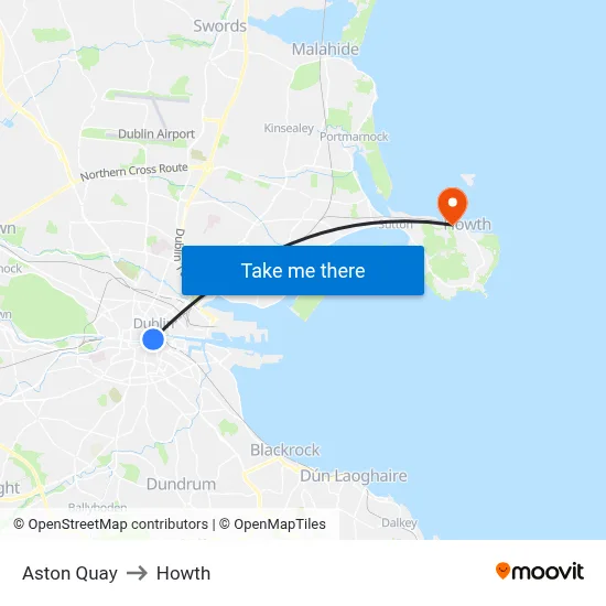 Aston Quay to Howth map