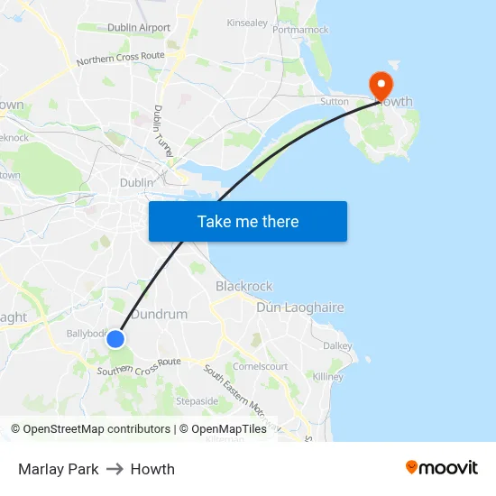 Marlay Park to Howth map