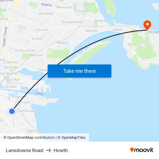 Lansdowne Road to Howth map
