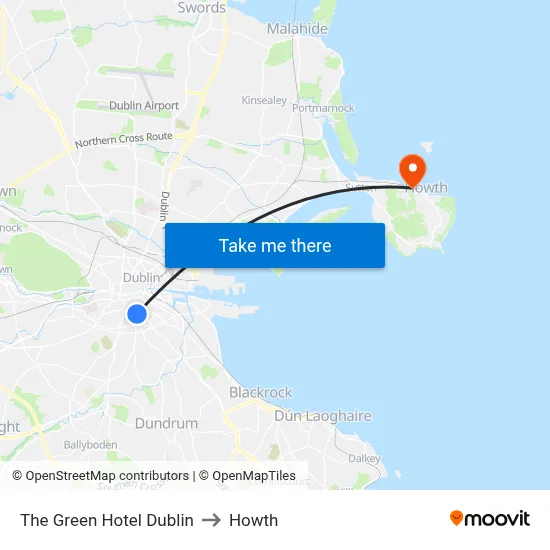 The Green Hotel Dublin to Howth map