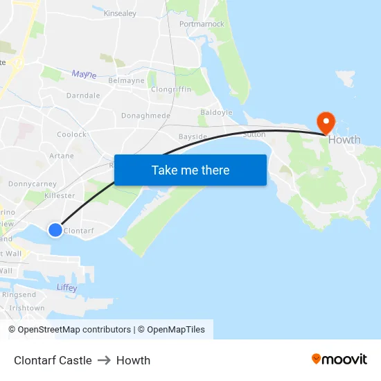 Clontarf Castle to Howth map