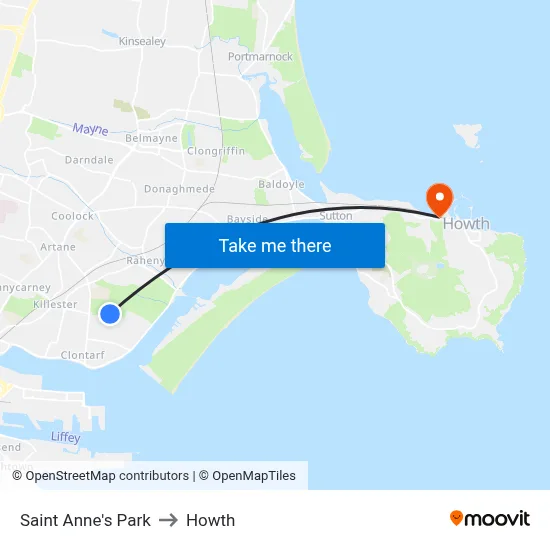 Saint Anne's Park to Howth map