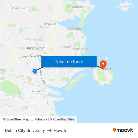 Dublin City University to Howth map