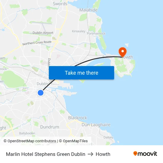 Marlin Hotel Stephens Green Dublin to Howth map