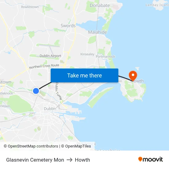 Glasnevin Cemetery Mon to Howth map