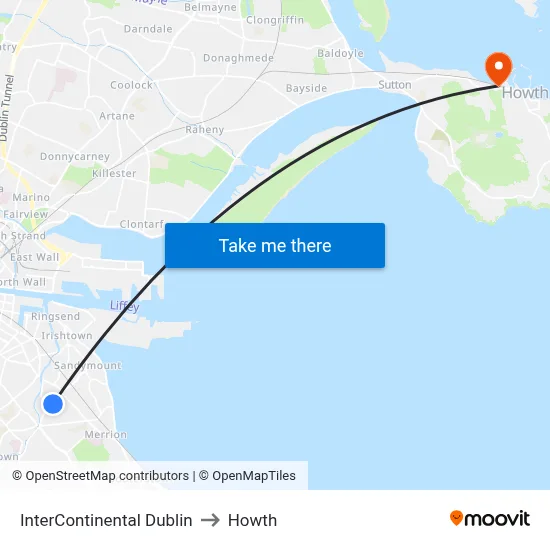 InterContinental Dublin to Howth map
