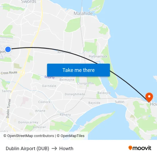 Dublin Airport (DUB) to Howth map